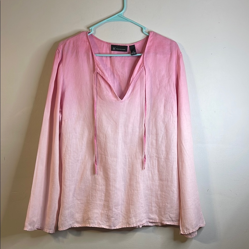 INC International Concepts Ombré Pink 100% Linen Blouse Size 14 #223